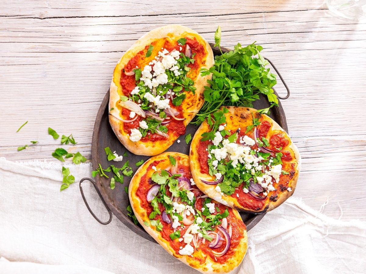 Aus der Vogelperspektive: drei Vegetarische Lahmacun