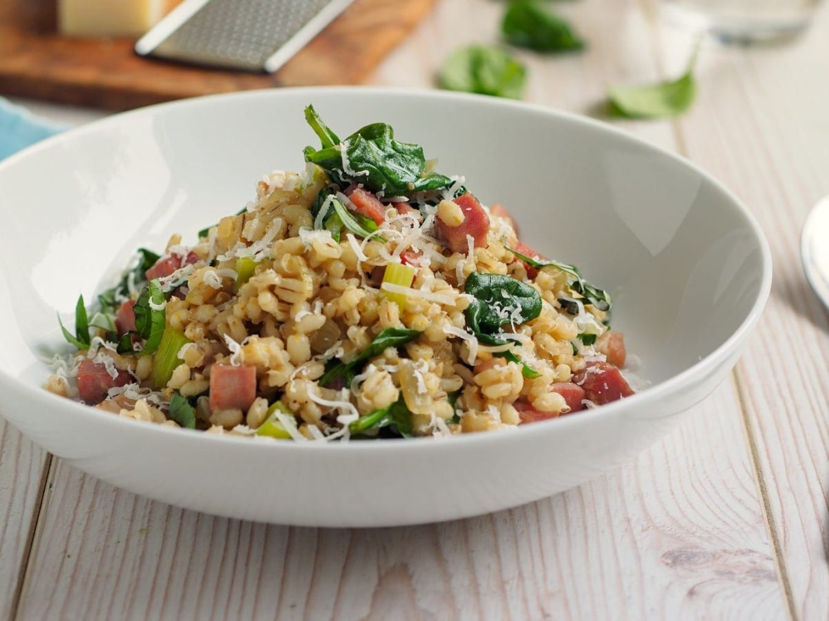 Graupen-Risotto mit Babyspinat