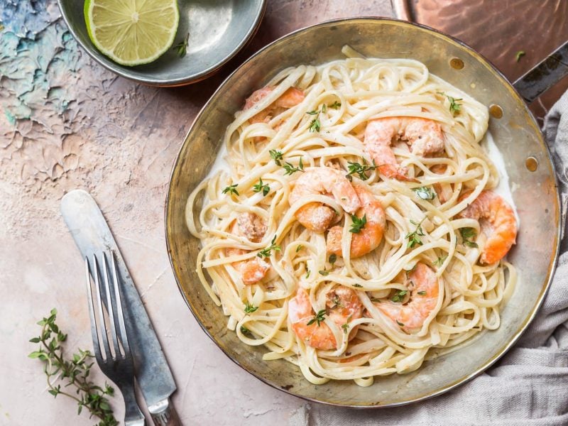 Pasta in Garnelen-Sahnesauce